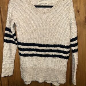 Vintage Havana Cream and Black Crew Neck Sweater with Nautical Stripes
